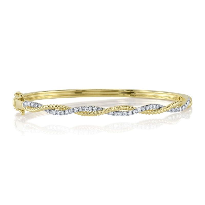 Shy Creation .53ctw. Diamond Twist Bangle in 14k Yellow Gold image number null